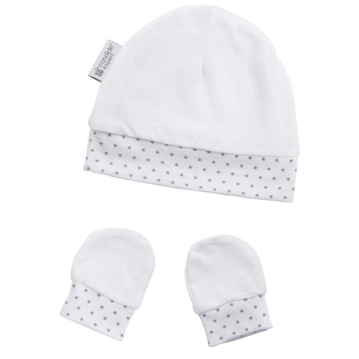 Bonnet & moufles naissance étoiles