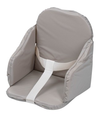 A Grey High Chair Cushion with security straps