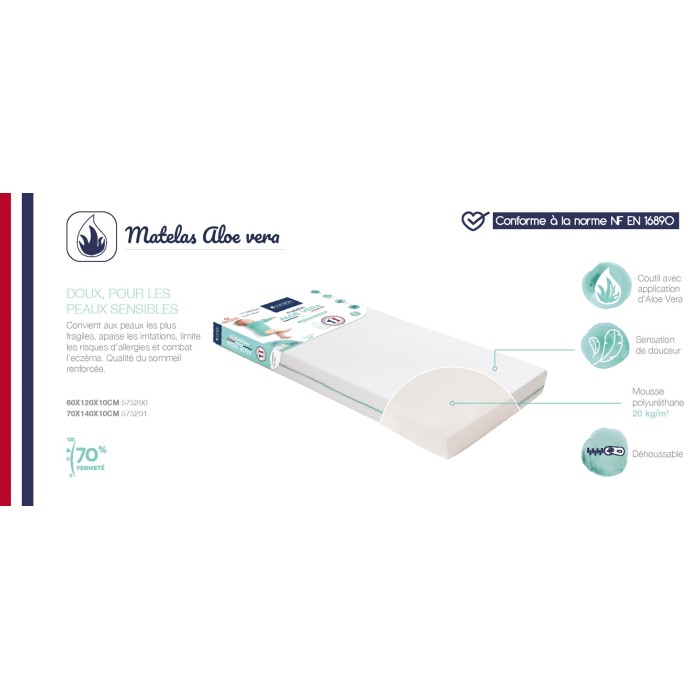Aloe vera mattress with removable cover for bed 60x120cm