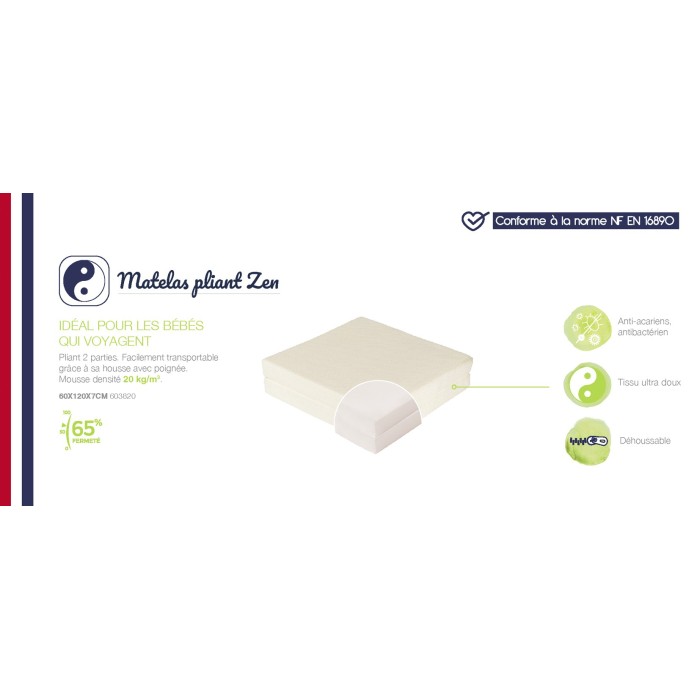 Zen folding mattress with removable cover for bed 60x120cm
