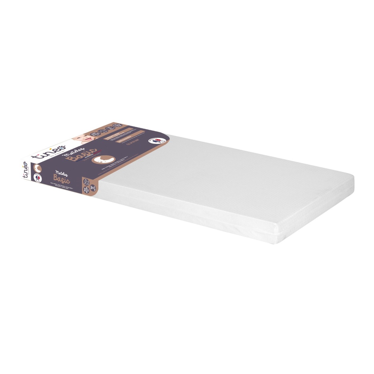 Matelas De Voyage Bébé Tinéo 60x120cm - Dessous PVC Imperméable - Déhoussable - Fabriqué En France