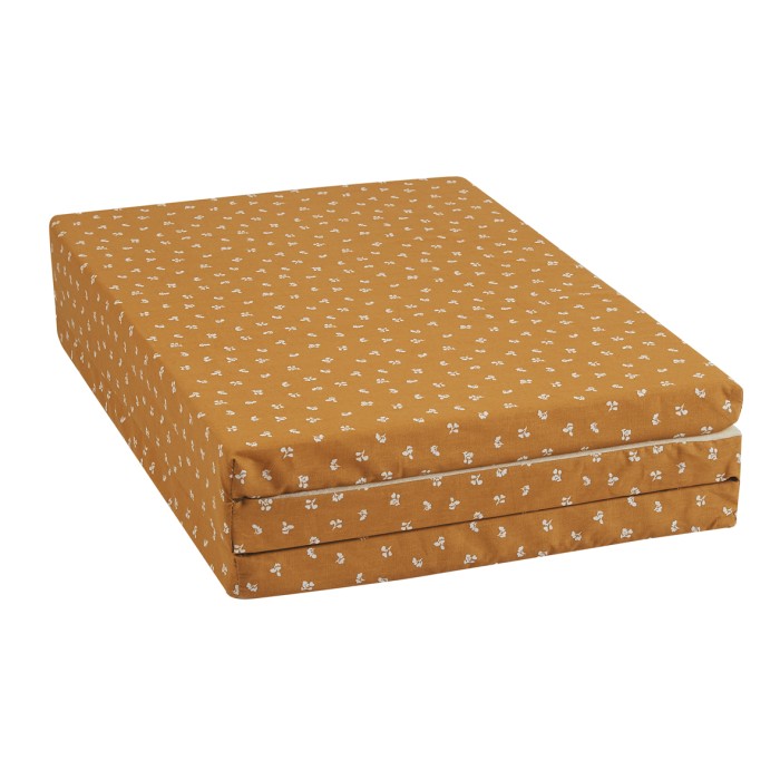 3 parts Foldable Mattress, Golden Caramel/Flowers,  60x120cm