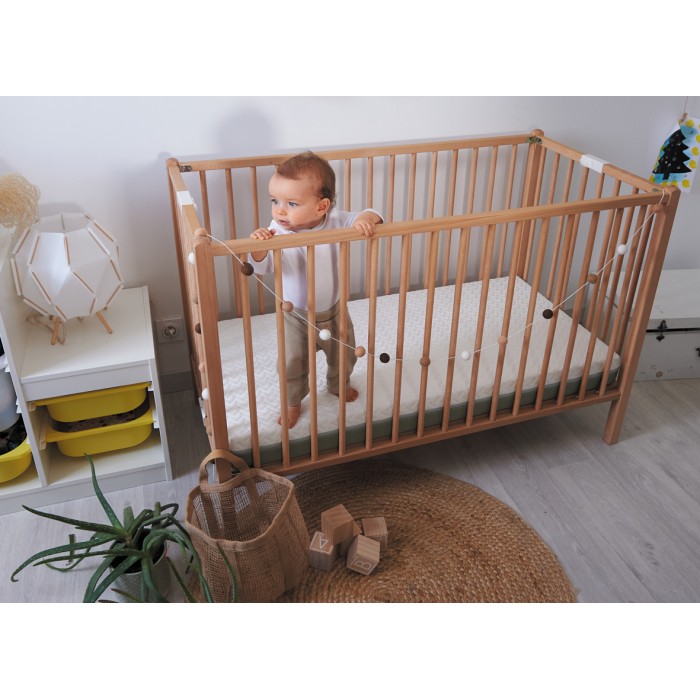 Lit pour enfant bébé à barreaux pliable 60x120 cm avec matelas, Blanc