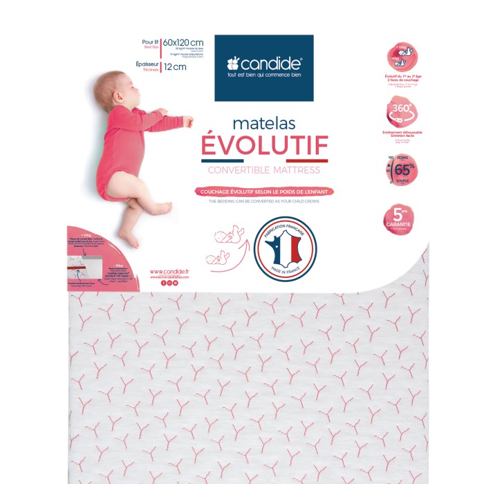 Matelas bébé 60x120cm Évolutif déhoussable