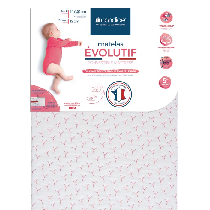 Matelas bébé 70x140cm Évolutif déhoussable