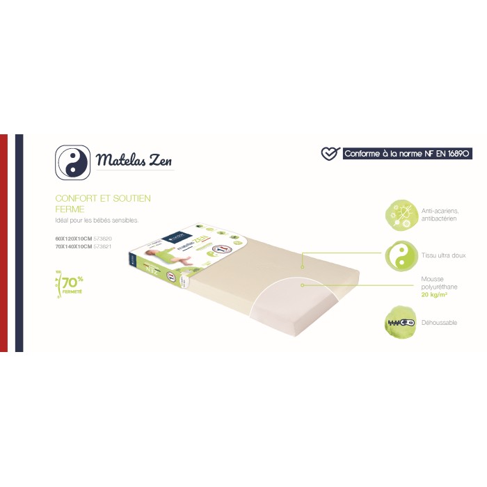 Zen mattress with removable cover for bed 70x140cm