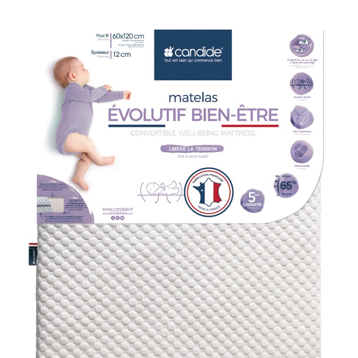 Candide - Matelas bébé 60x120cm Évolutif bien-être déhoussable