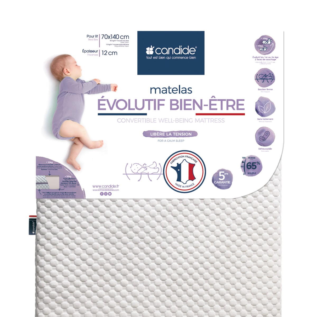 Matelas bébé Évolutif bien-être déhoussable 70x140cm