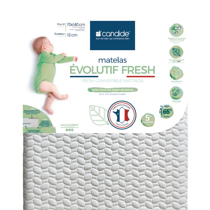 Matelas bébé 70x140cm Évolutif Fresh déhoussable