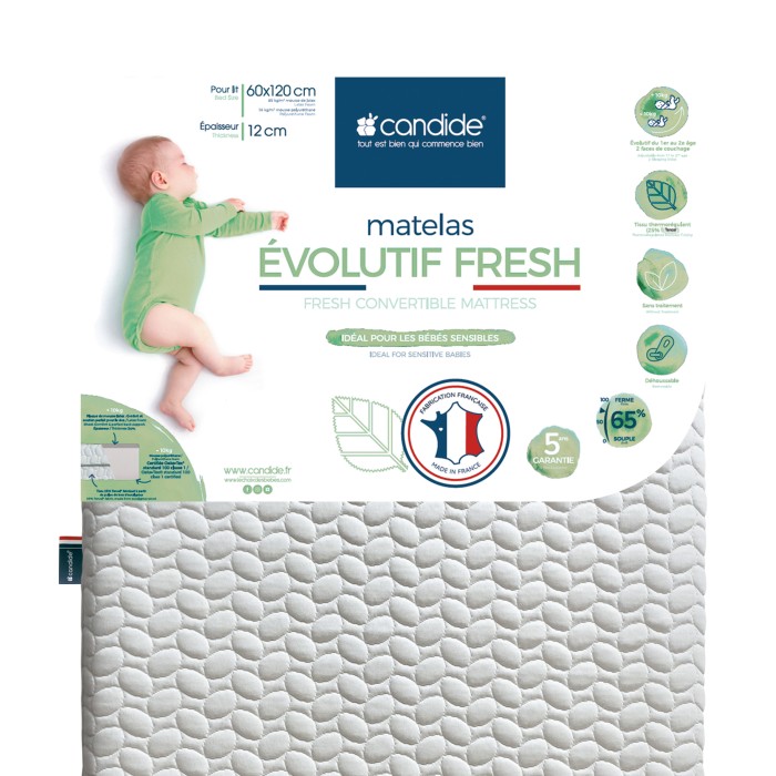 Matelas bébé Évolutif Fresh déhoussable 60x120cm
