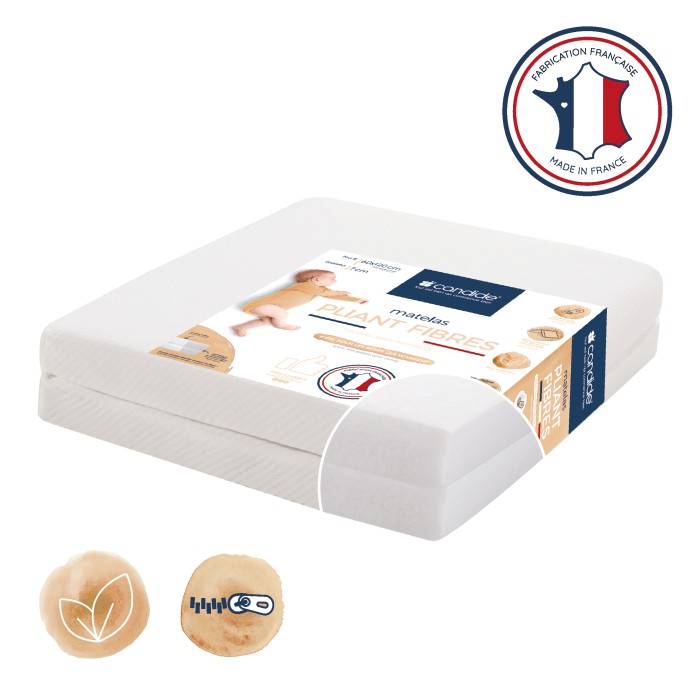 Matelas bébé pliant 2 parties 60x120cm Fibres déhoussable