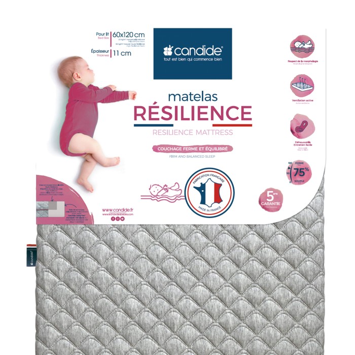 Matelas bébé résilience déhoussable 60x120cm