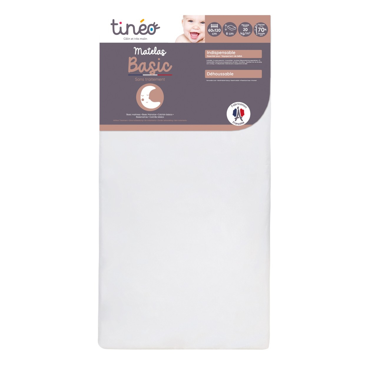 Matelas Bébé 60x120 Cm Thermo Confort – Mousse 20 Kg/m³ + Coolmax® – Confort Thermique Toutes Saisons – Fabriqué En France