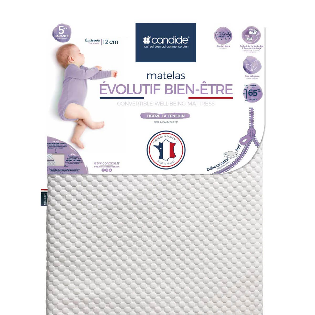 Baby mattress 70x140cm Adjustable Well-being with removable cover 360°