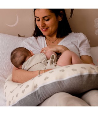 Coussin d'allaitement et de grossesse jersey cœurs/gris