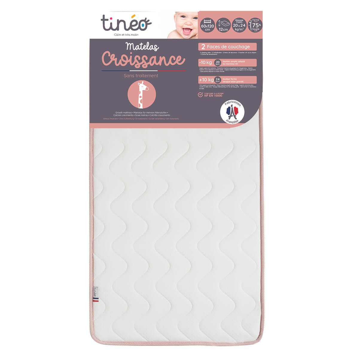 TINEO Materasso pieghevole 2 parti 60x120x4cm