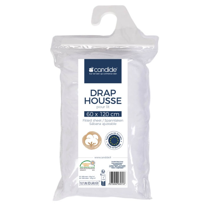 Drap housse Candide Blanc Jersey coton 60x120cm