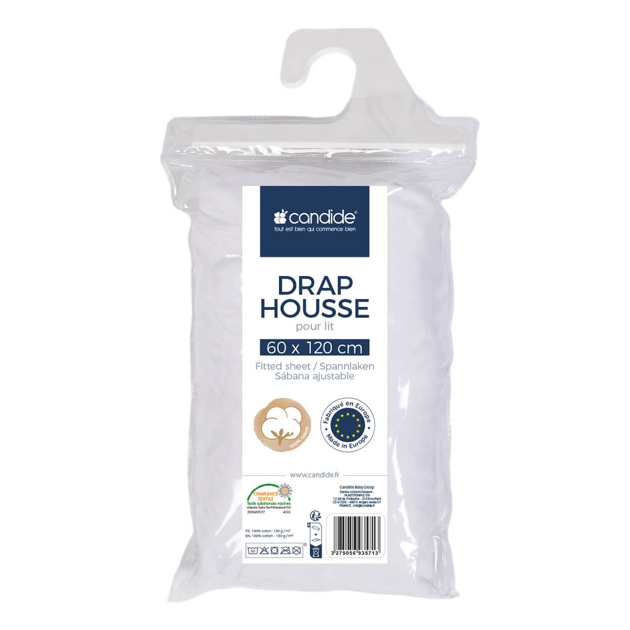 Cotton Jersey fitted sheet 60x120cm White - Main Image