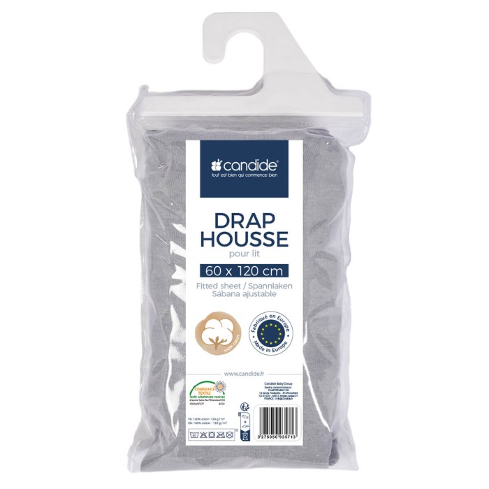 Drap housse Gris Jersey coton 60x120cm