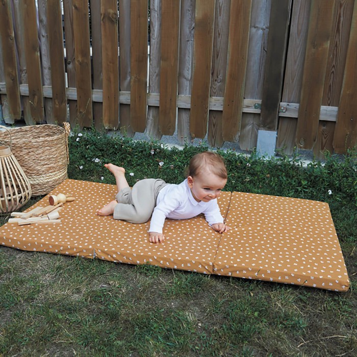 Matelas bébé pliant Candide 3 parties 60x120cm camel fleuri
