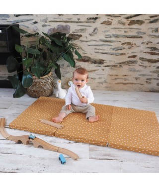 Matelas bébé pliant 3 parties 60x120cm camel fleuri