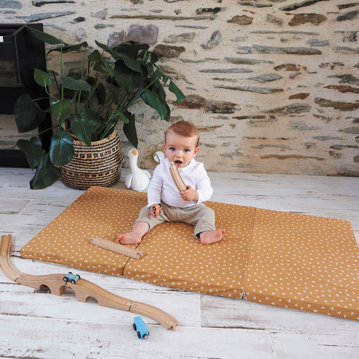 Matelas bébé pliant Candide 3 parties 60x120cm camel fleuri