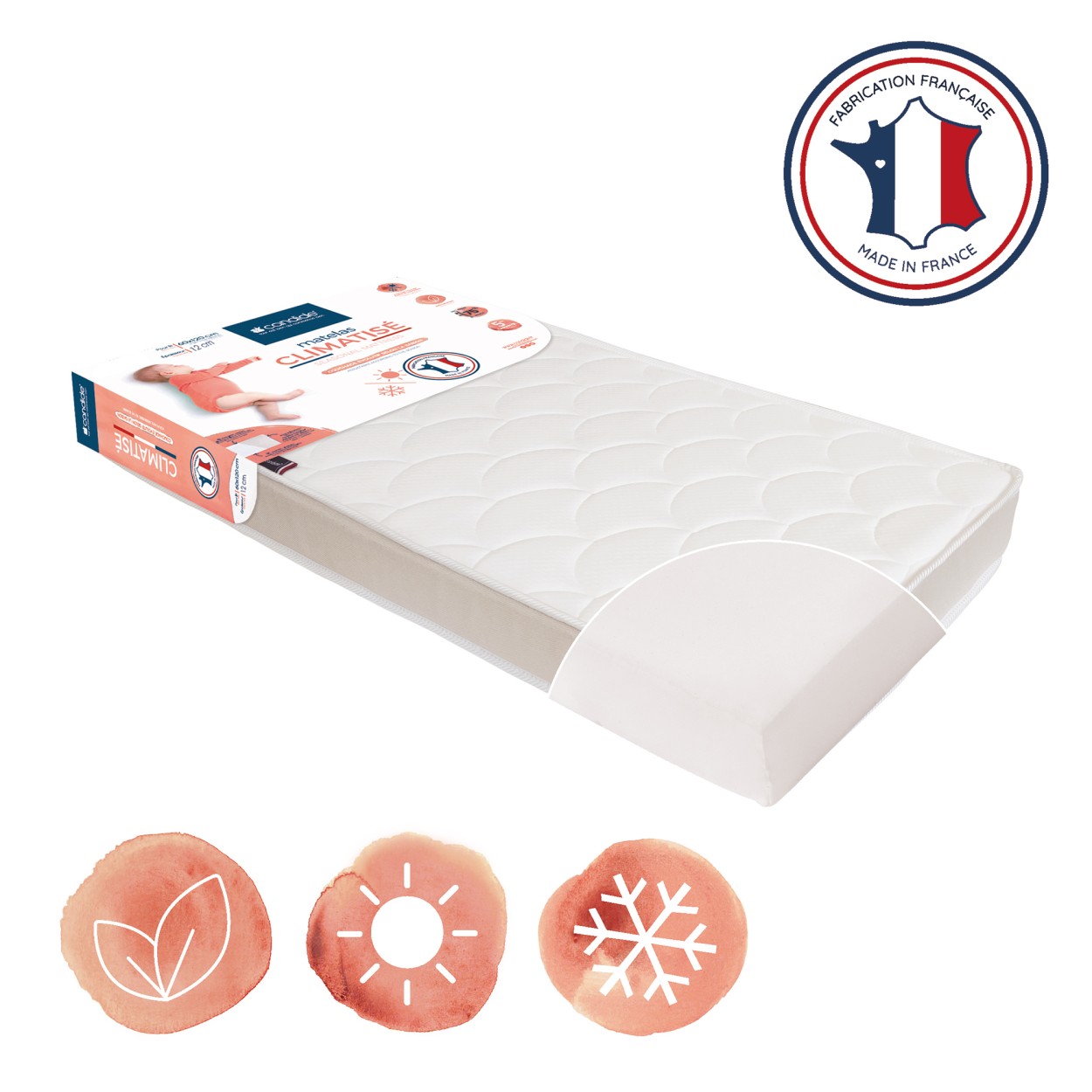 Matelas Bébé P'tit Lit 60x120cm - Réversible été/hiver - Oeko-Tex - Fabriqué En France
