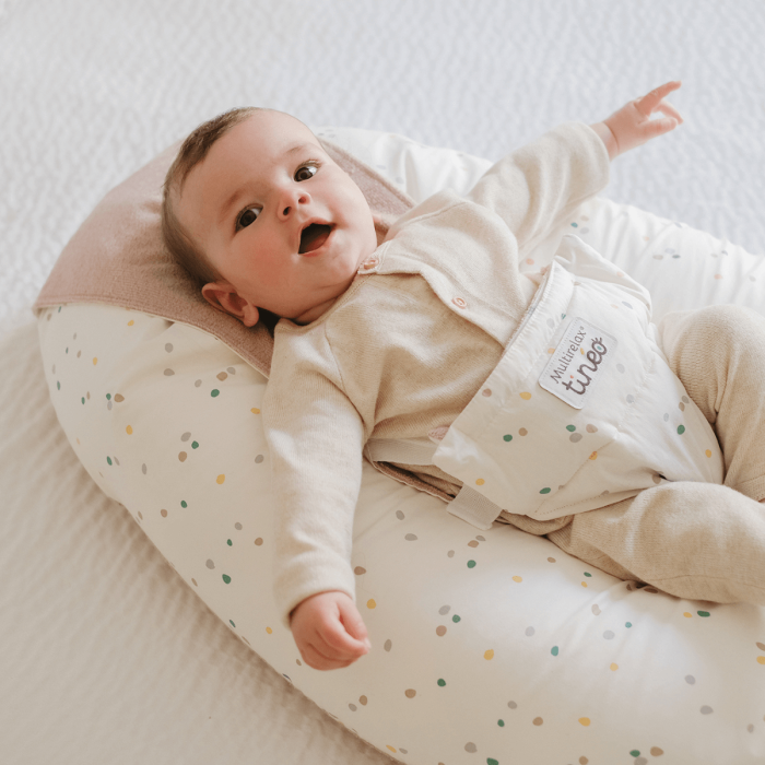 Coussin d'allaitement et de grossesse 3en1 Multirelax éponge noisette pois - Tinéo