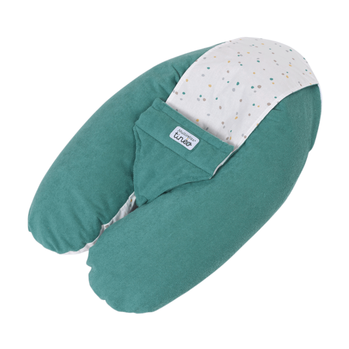 Multirelax 3-in-1 nursing and pregnancy pillow, green polka dot terry cloth - Tinéo