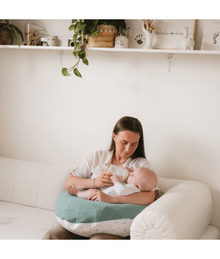 Multirelax 3-in-1 nursing and pregnancy pillow, green polka dot terry cloth