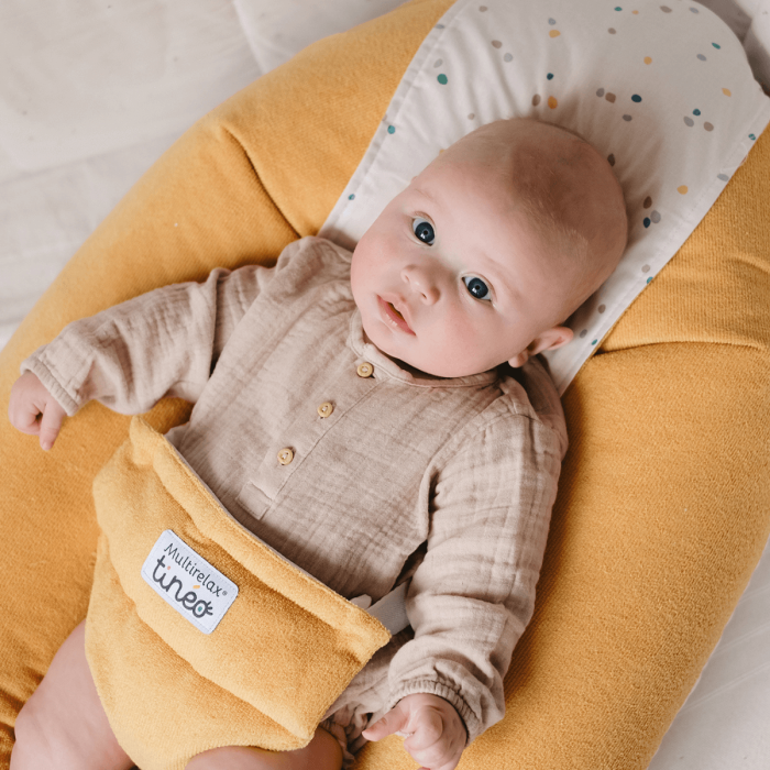 Coussin d'allaitement et de grossesse 3en1 Multirelax éponge jaune pois - Tinéo