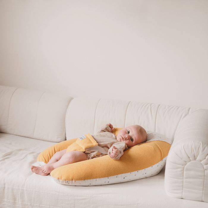 Multirelax 3-in-1 nursing and pregnancy pillow, yellow polka dot terry cloth - Tinéo