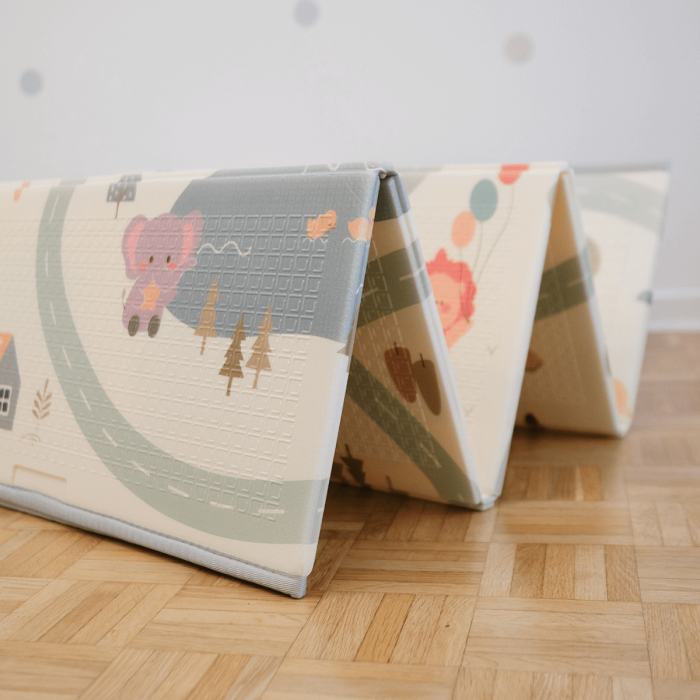 Large reversible play mat with cars/savannah theme - Tinéo