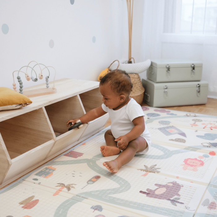 Large reversible play mat with cars/savannah theme - Tinéo