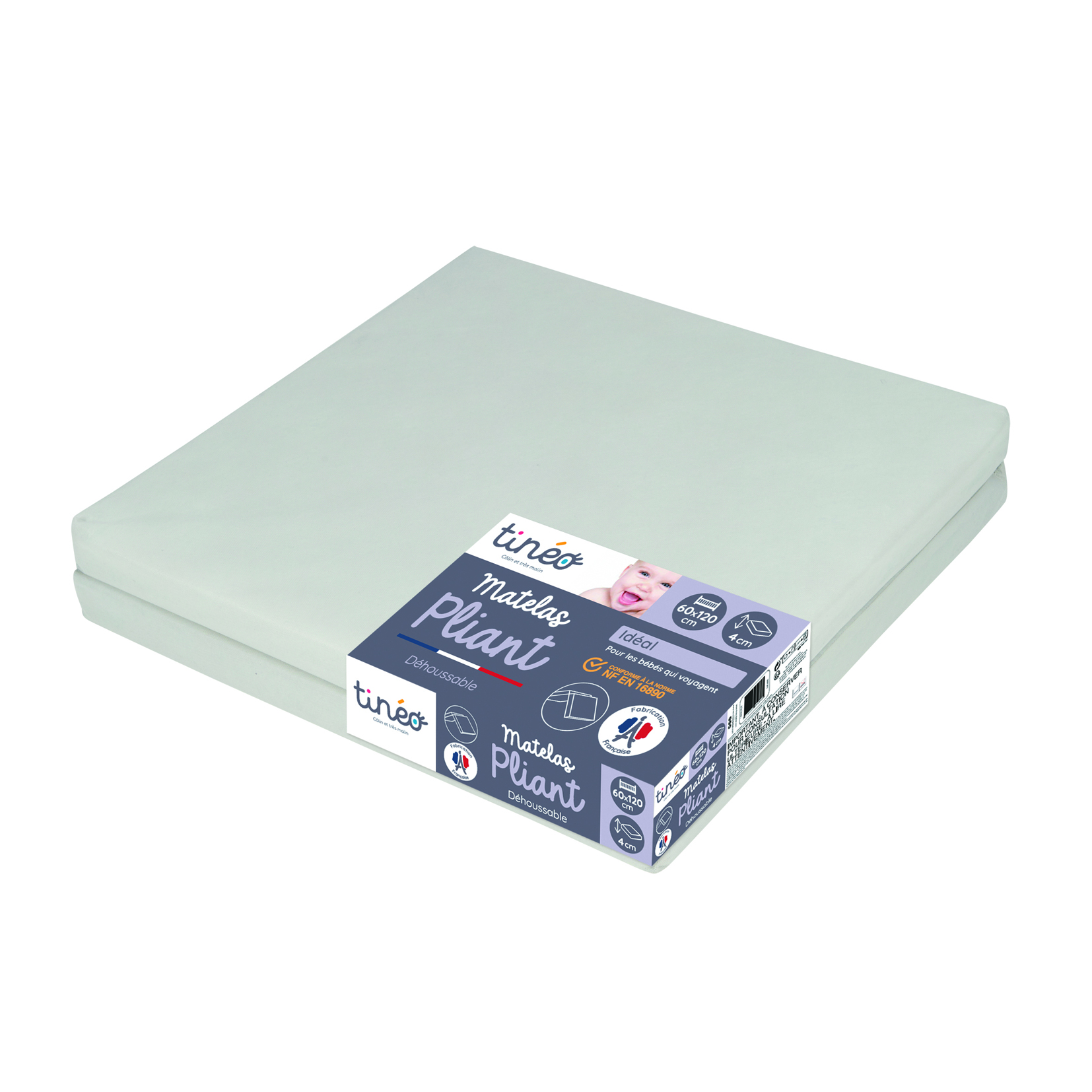 Matelas bébé pliant 2 parties Tinéo 60x120cm