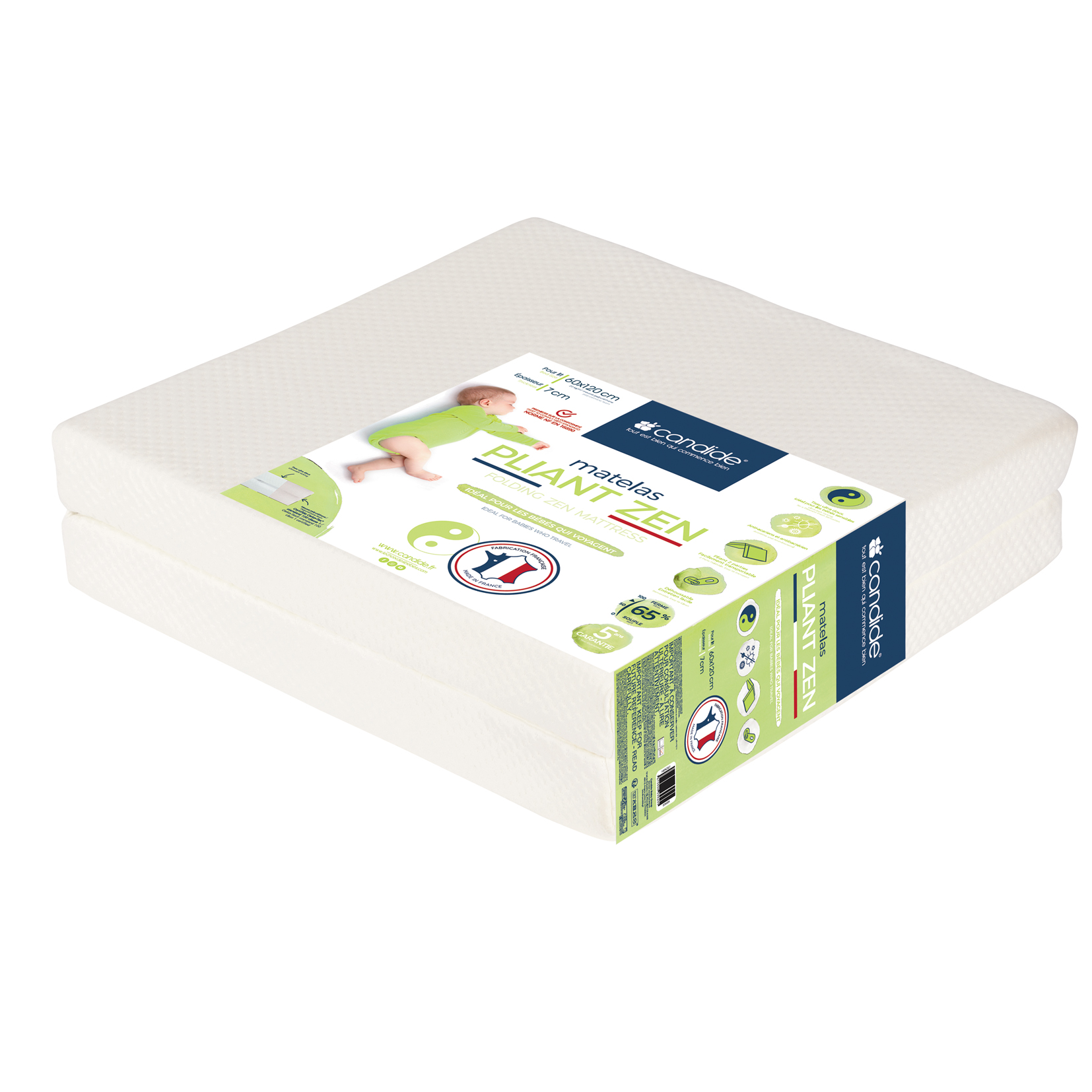 Matelas bébé pliant 2 parties 60x120cm Zen déhoussable